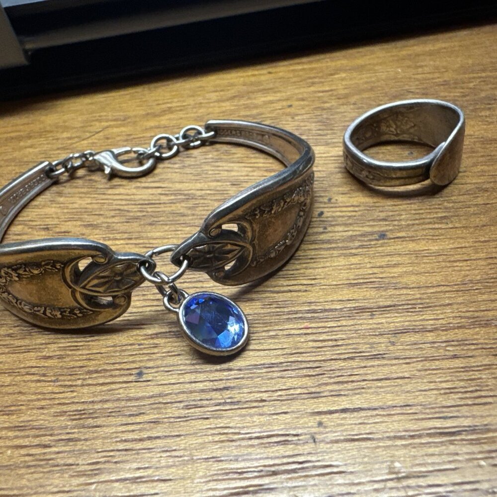 Vintage Sterling Silver Spoon Plated Bracelet and Ring